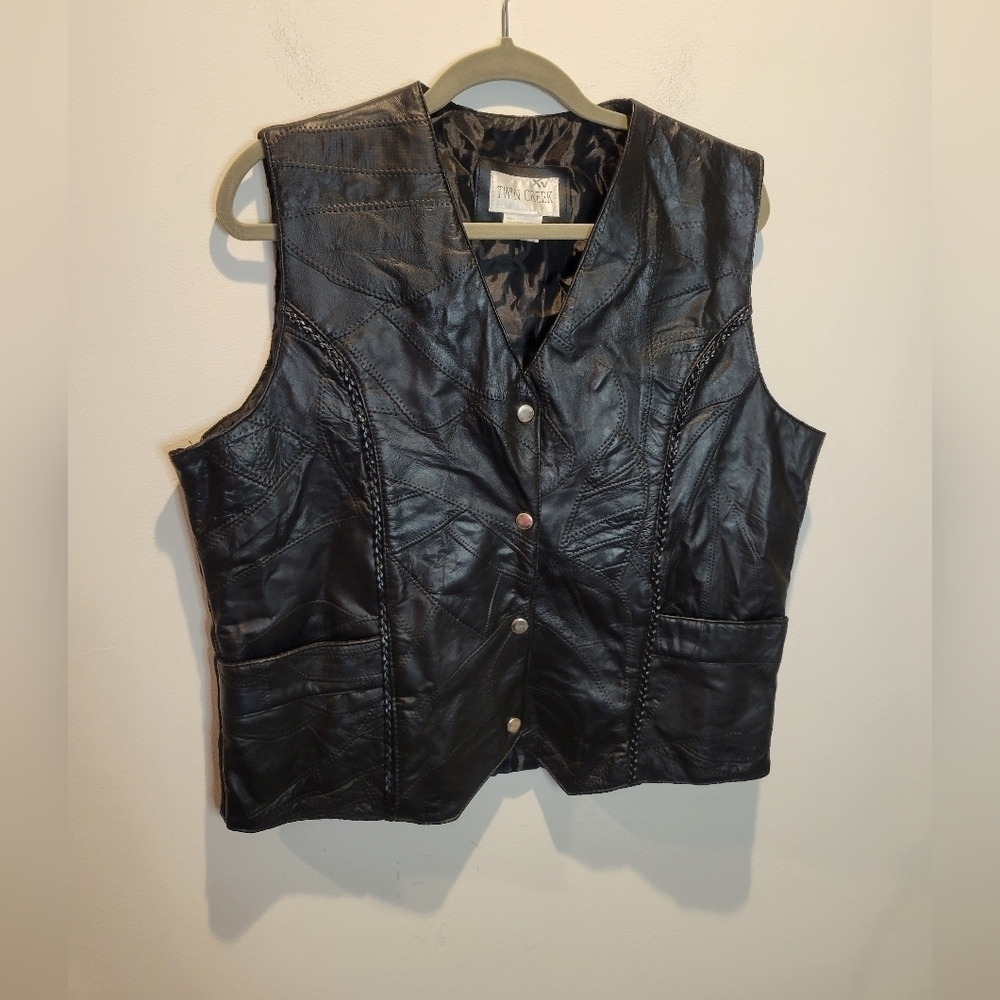 Twin Creek Mens Size Xl Black Biker Leater Vest - Picture 1 of 6